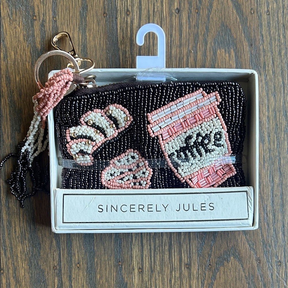 Sincerely Jules Beaded Coffee Wallet - Black and Pink